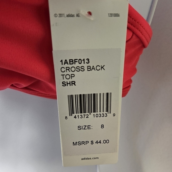 Adidas Cross Back Triangle bikini Top Neon Red & White 8 - Picture 14 of 15